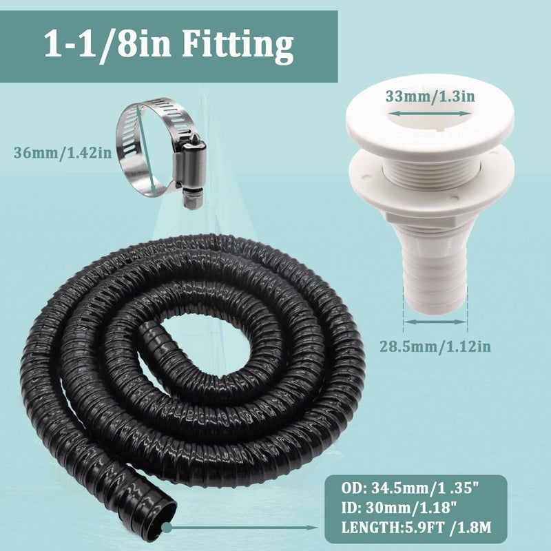 Seamaka 1-1/8 Inch Bilge Pump Installation Kit-1100gph 12v Automatic Boat Bilge Water Pump,6 FT PVC Hose,2 Hose Clamps,1-1/8 Inch ABS Thru-Hull Fitting - Image 3